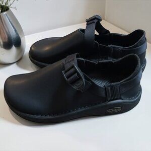 Chaco PedShed Gunnison Black Leather Comfort Clogs Black Vibram Womens 7.5